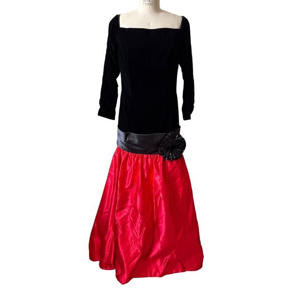 Vintage 80s Victor Costa Velvet & Satin Long Formal Party Dress Size Large - Picture 1 of 7